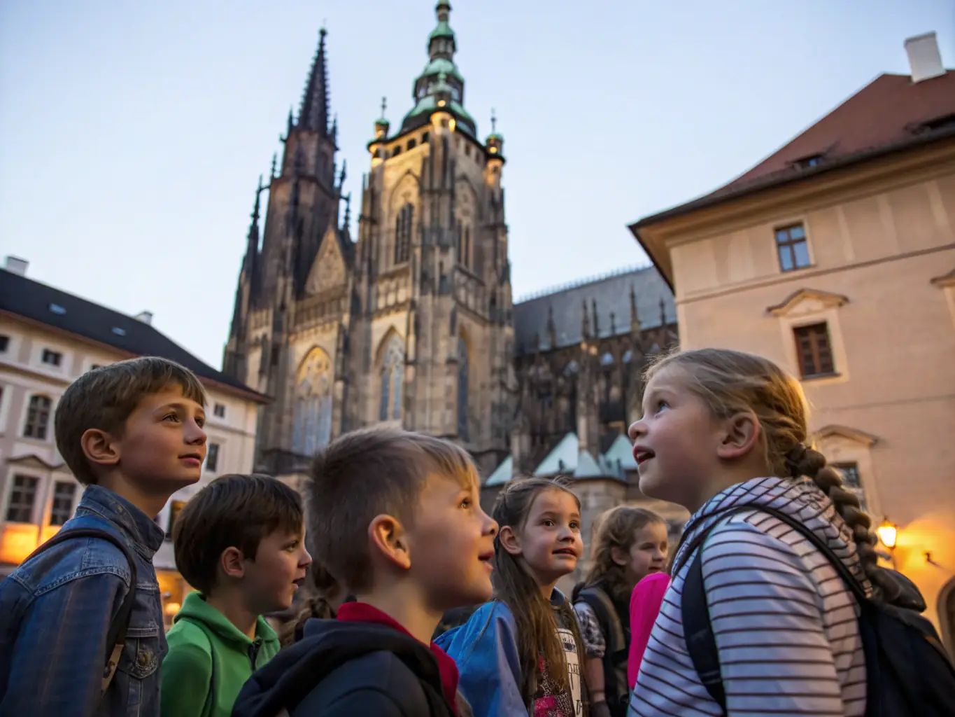 A photograph of a group of children participating in a guided tour of a historical site, led by a member of LES AMIS DU PONT DE SAINT-PIERRE, emphasizing the educational aspect of the organization's activities.
